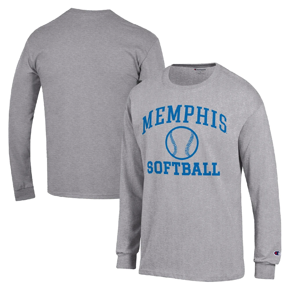 Men's Champion Gray Memphis Tigers Icon Softball Powerblend Long Sleeve T-Shirt