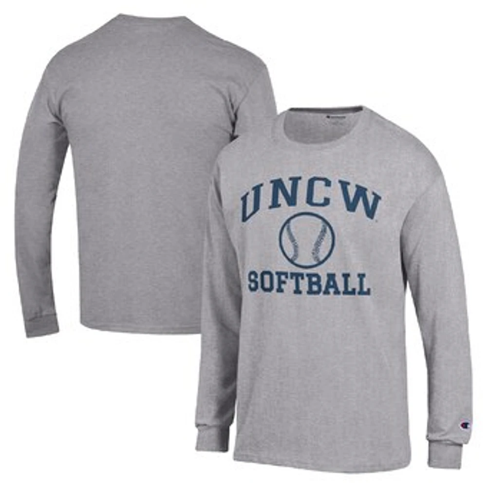 Men's Champion Gray UNC Wilmington Seahawks Icon Softball Powerblend Long Sleeve T-Shirt