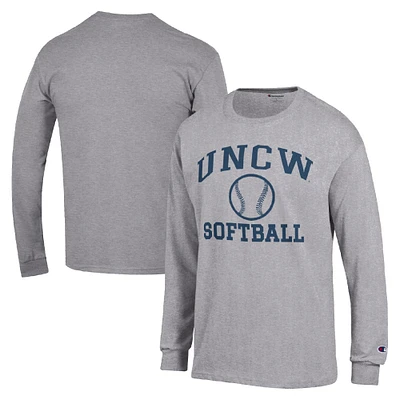 Men's Champion  Gray UNC Wilmington Seahawks Icon Softball Powerblend Long Sleeve T-Shirt