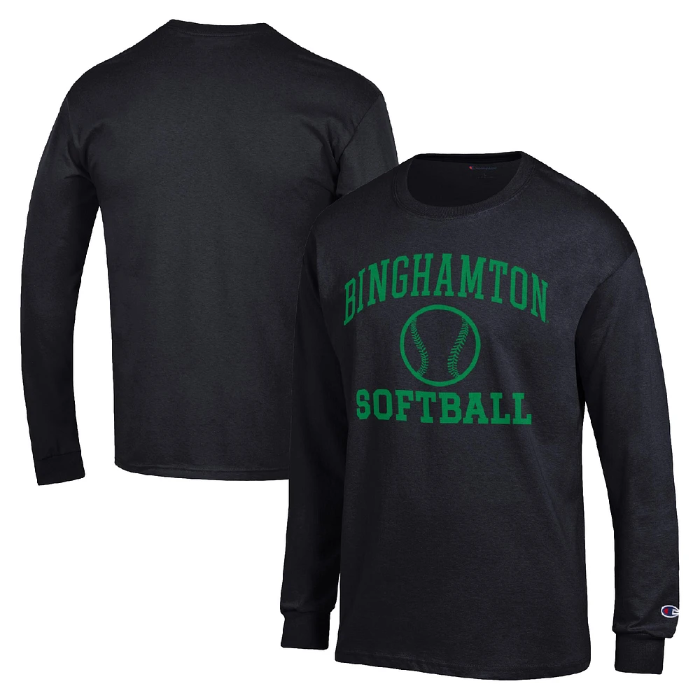Men's Champion Black Binghamton Bearcats Icon Softball Powerblend Long Sleeve T-Shirt