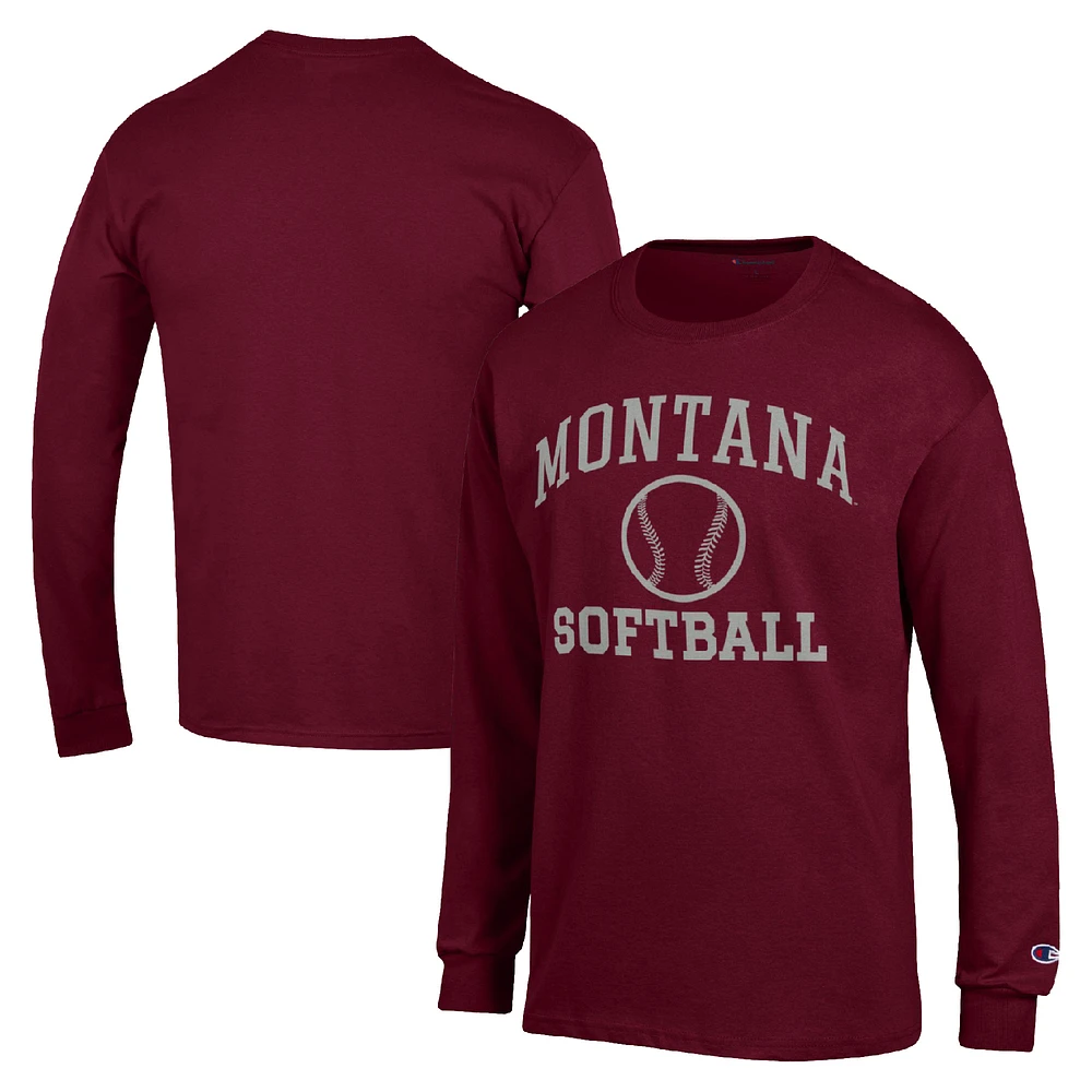 Men's Champion Maroon Montana Grizzlies Icon Softball Powerblend Long Sleeve T-Shirt