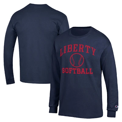 Men's Champion Navy Liberty Flames Icon Softball Powerblend Long Sleeve T-Shirt