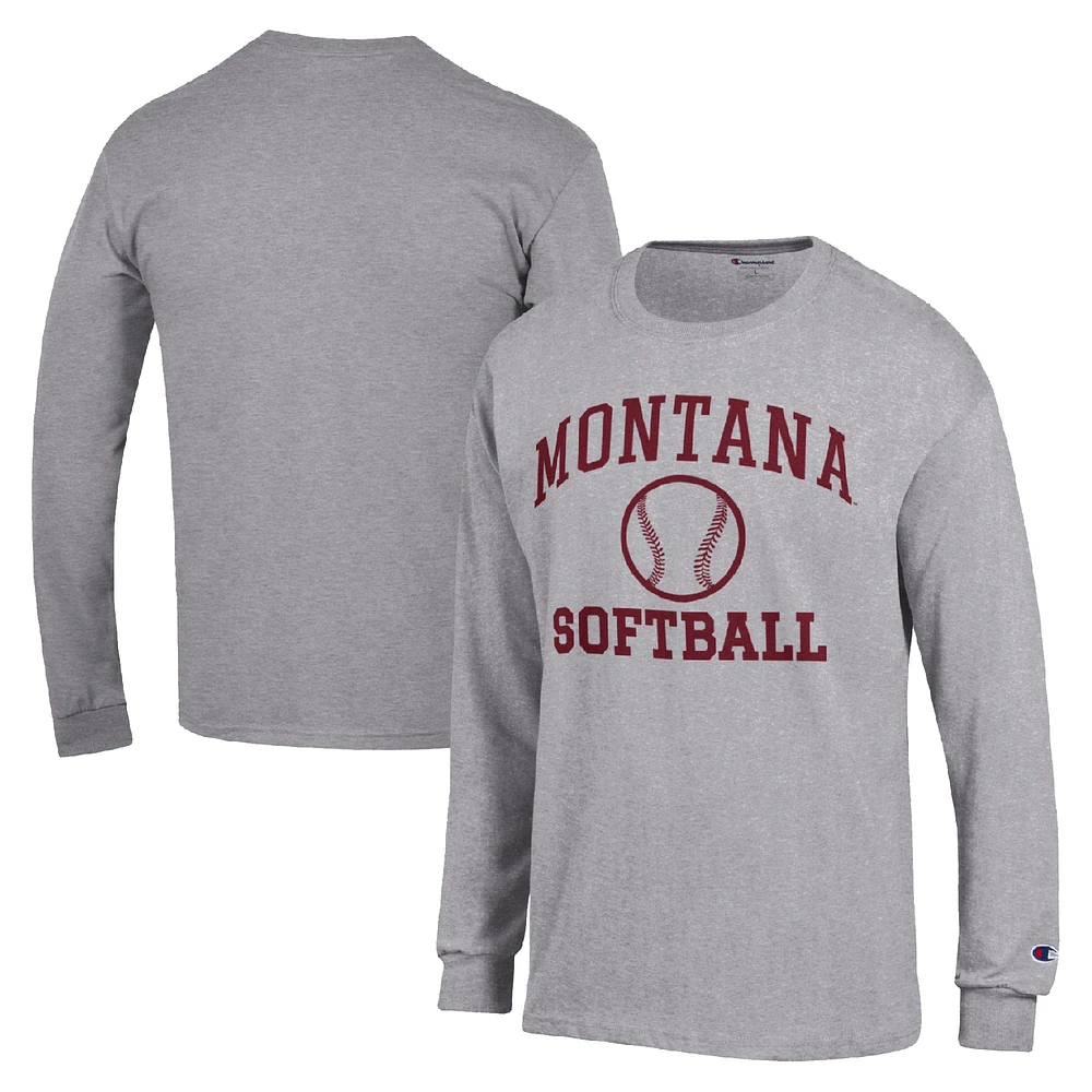 Men's Champion Gray Montana Grizzlies Icon Softball Powerblend Long Sleeve T-Shirt