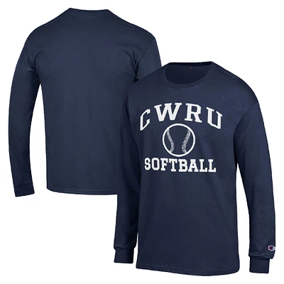Men's Champion Navy Case Western Reserve Spartans Icon Softball Powerblend Long Sleeve T-Shirt