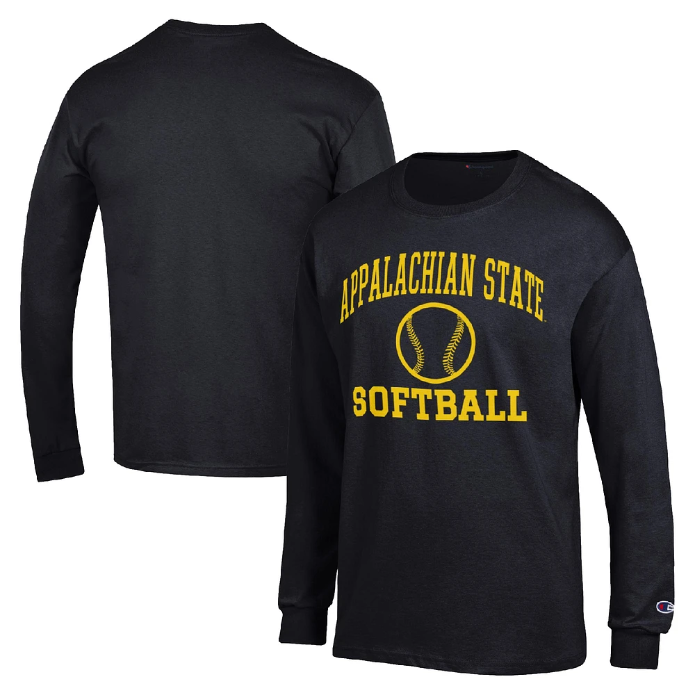 Men's Champion Black Appalachian State Mountaineers Icon Softball Powerblend Long Sleeve T-Shirt