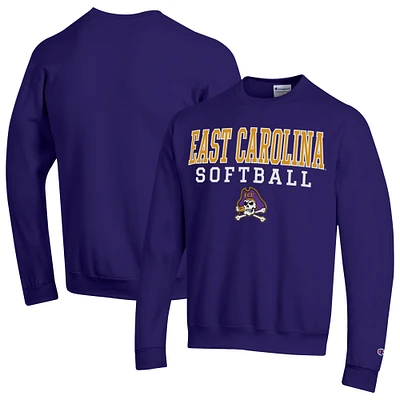 Men's Champion Purple ECU Pirates Stack Logo Softball Powerblend Pullover Sweatshirt