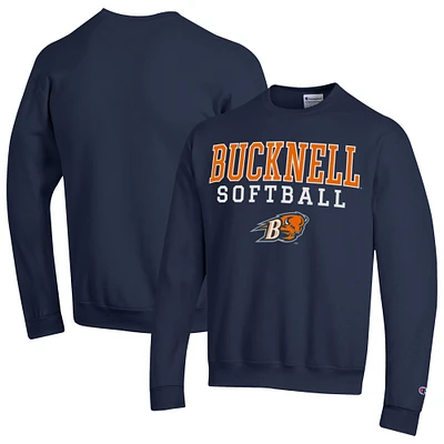 Men's Champion Navy Bucknell Bison Stack Logo Softball Powerblend Pullover Sweatshirt