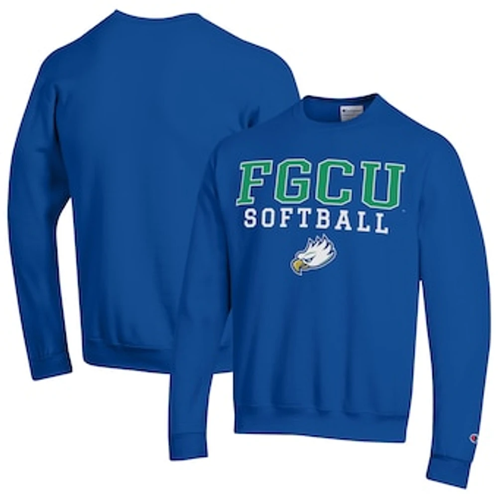 Men's Champion Royal Florida Gulf Coast Eagles Stack Logo Softball Powerblend Pullover Sweatshirt