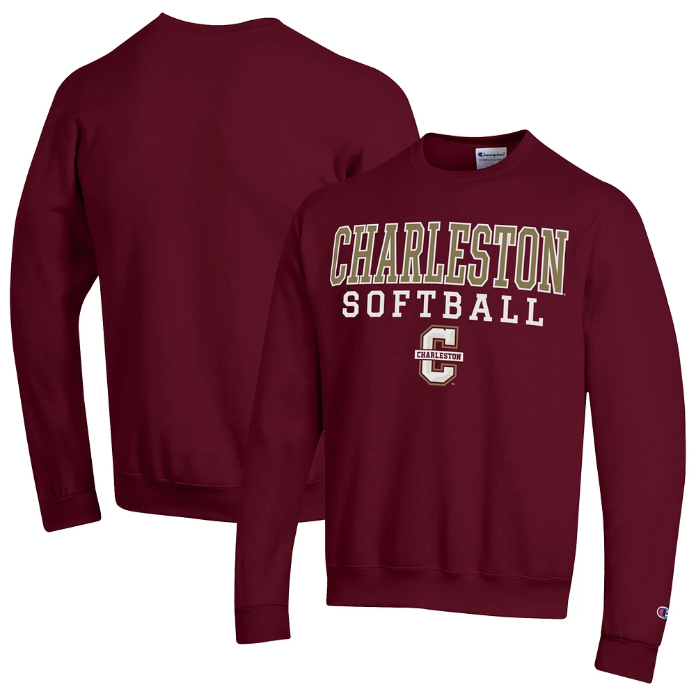 Men's Champion Maroon Charleston Cougars Stack Logo Softball Powerblend Pullover Sweatshirt