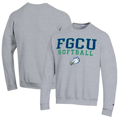 Men's Champion Gray Florida Gulf Coast Eagles Stack Logo Softball Powerblend Pullover Sweatshirt