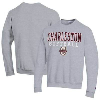 Men's Champion Gray Charleston Cougars Stack Logo Softball Powerblend Pullover Sweatshirt