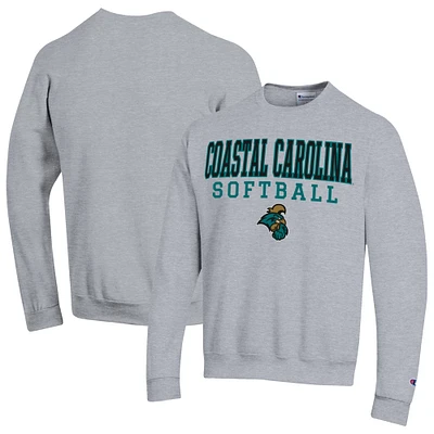 Men's Champion Gray Coastal Carolina Chanticleers Stack Logo Softball Powerblend Pullover Sweatshirt