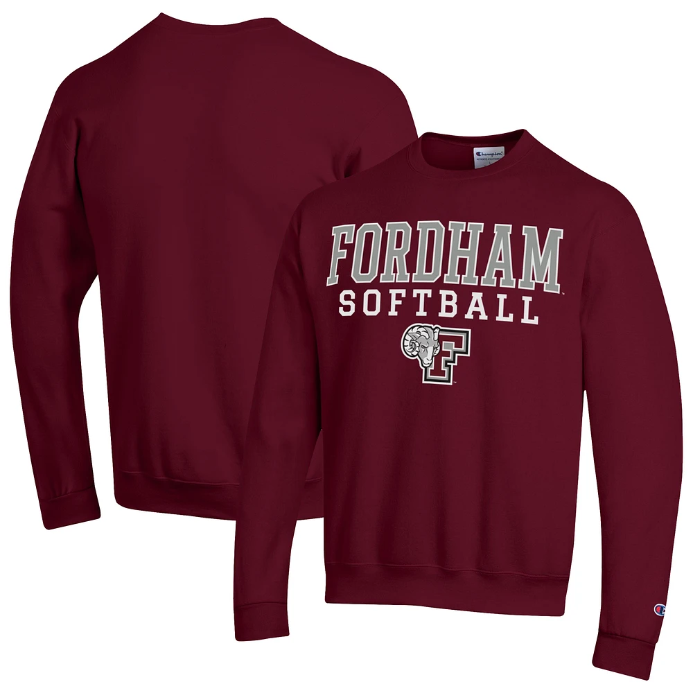Men's Champion Maroon Fordham Rams Stack Logo Softball Powerblend Pullover Sweatshirt