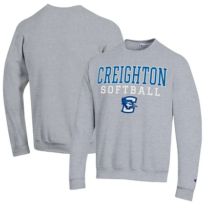 Men's Champion Gray Creighton Bluejays Stack Logo Softball Powerblend Pullover Sweatshirt