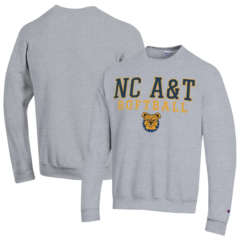 Men's Champion Gray North Carolina A&T Aggies Stack Logo Softball Powerblend Pullover Sweatshirt