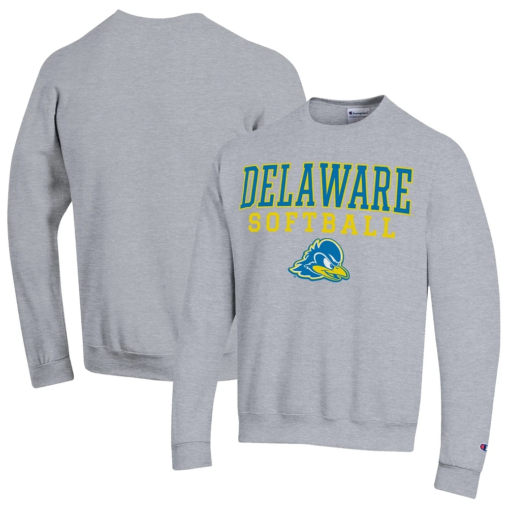 Men's Champion Gray Delaware Fightin' Blue Hens Stack Logo Softball Powerblend Pullover Sweatshirt