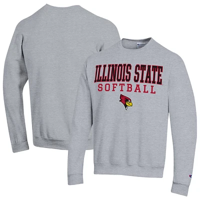 Men's Champion Gray Illinois State Redbirds Stack Logo Softball Powerblend Pullover Sweatshirt