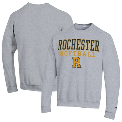 Men's Champion Gray Rochester Yellow Jackets Stack Logo Softball Powerblend Pullover Sweatshirt