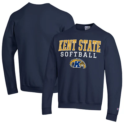 Men's Champion Navy Kent State Golden Flashes Stack Logo Softball Powerblend Pullover Sweatshirt
