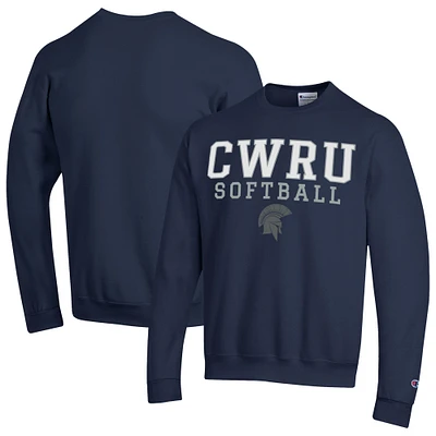 Men's Champion Navy Case Western Reserve Spartans Stack Logo Softball Powerblend Pullover Sweatshirt