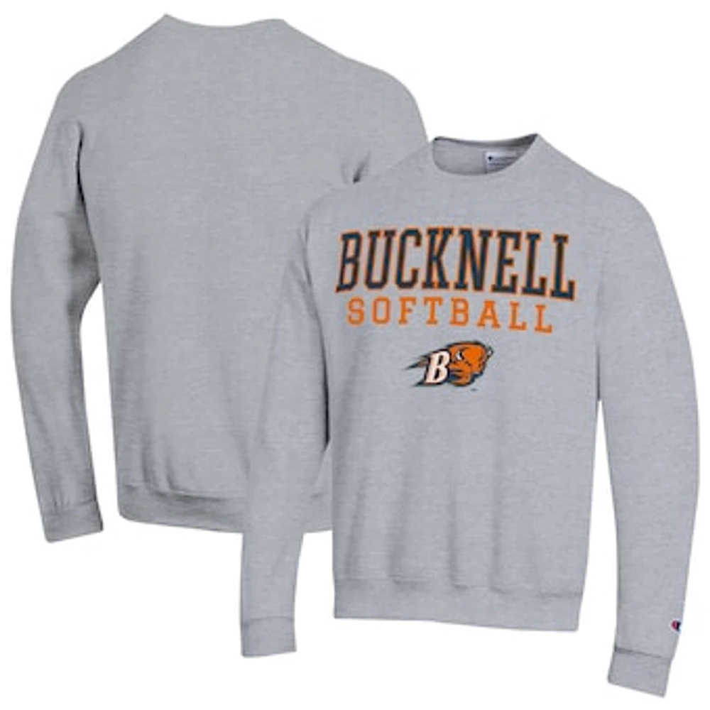 Men's Champion Gray Bucknell Bison Stack Logo Softball Powerblend Pullover Sweatshirt