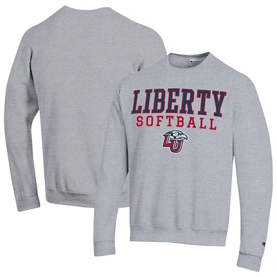 Men's Champion Gray Liberty Flames Stack Logo Softball Powerblend Pullover Sweatshirt