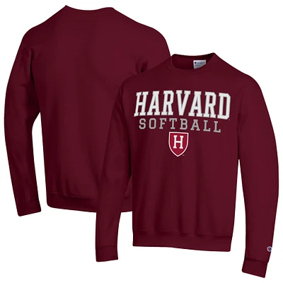 Men's Champion Crimson Harvard Stack Logo Softball Powerblend Pullover Sweatshirt