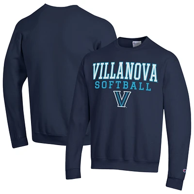 Men's Champion Navy Villanova Wildcats Stack Logo Softball Powerblend Pullover Sweatshirt