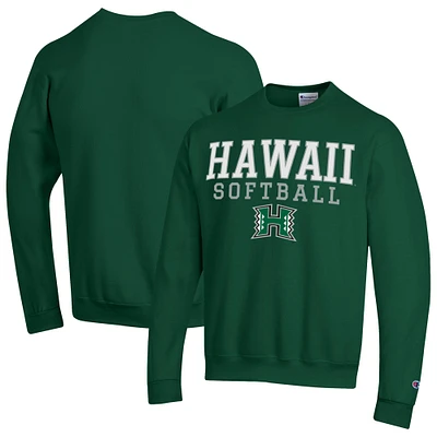Men's Champion Green Hawaii Rainbow Warriors Stack Logo Softball Powerblend Pullover Sweatshirt