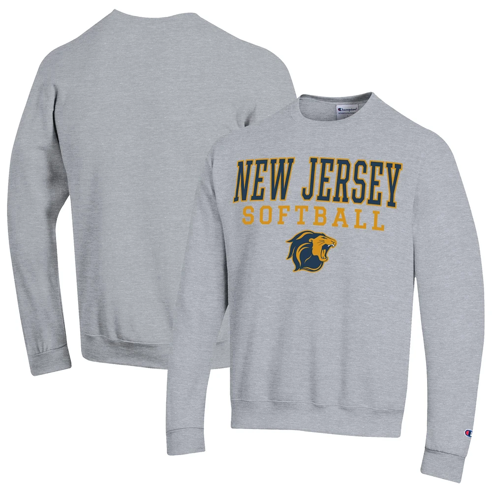Men's Champion Gray College of New Jersey Lions Stack Logo Softball Powerblend Pullover Sweatshirt