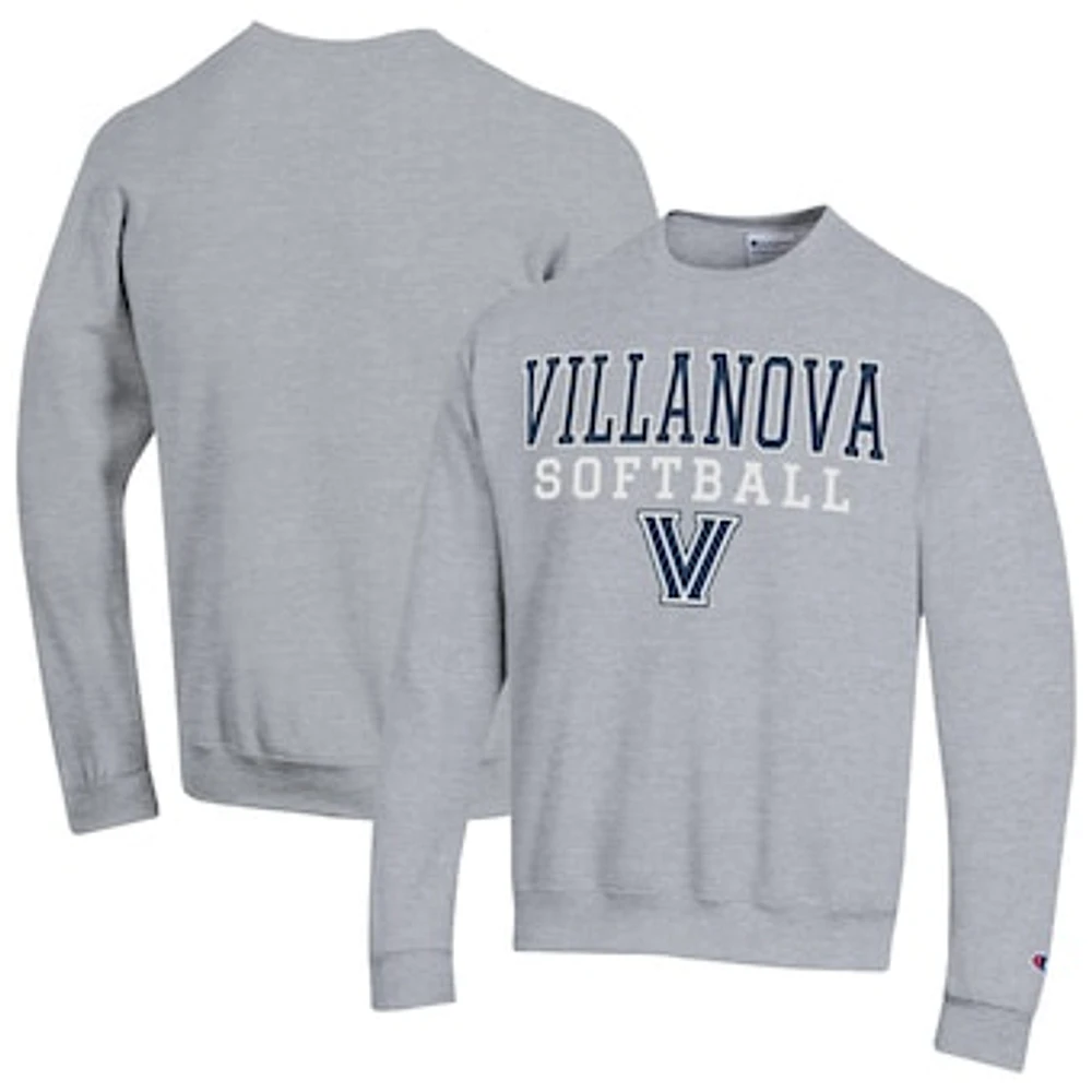 Men's Champion Gray Villanova Wildcats Stack Logo Softball Powerblend Pullover Sweatshirt
