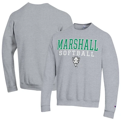 Men's Champion Gray Marshall Thundering Herd Stack Logo Softball Powerblend Pullover Sweatshirt