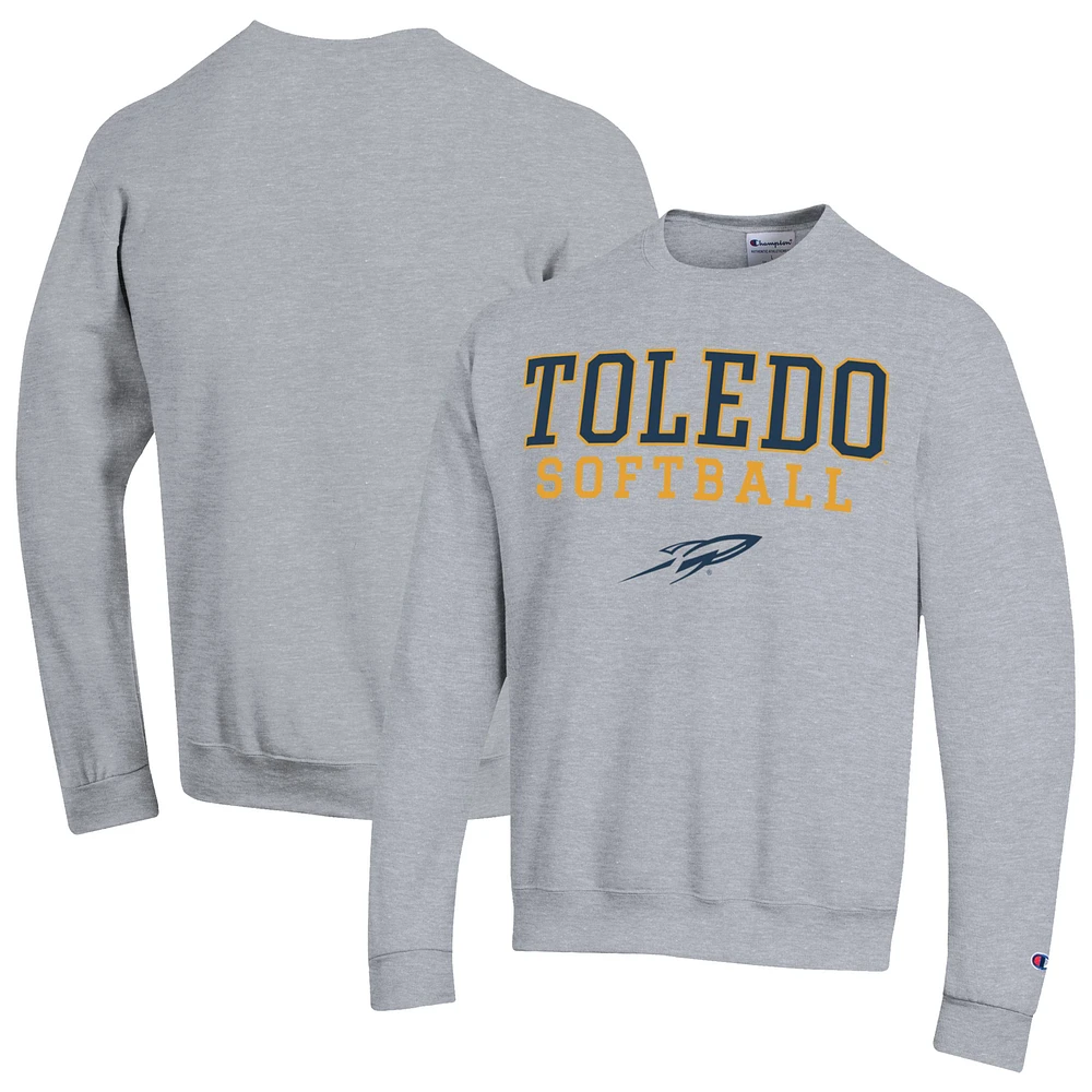 Men's Champion Gray Toledo Rockets Stack Logo Softball Powerblend Pullover Sweatshirt