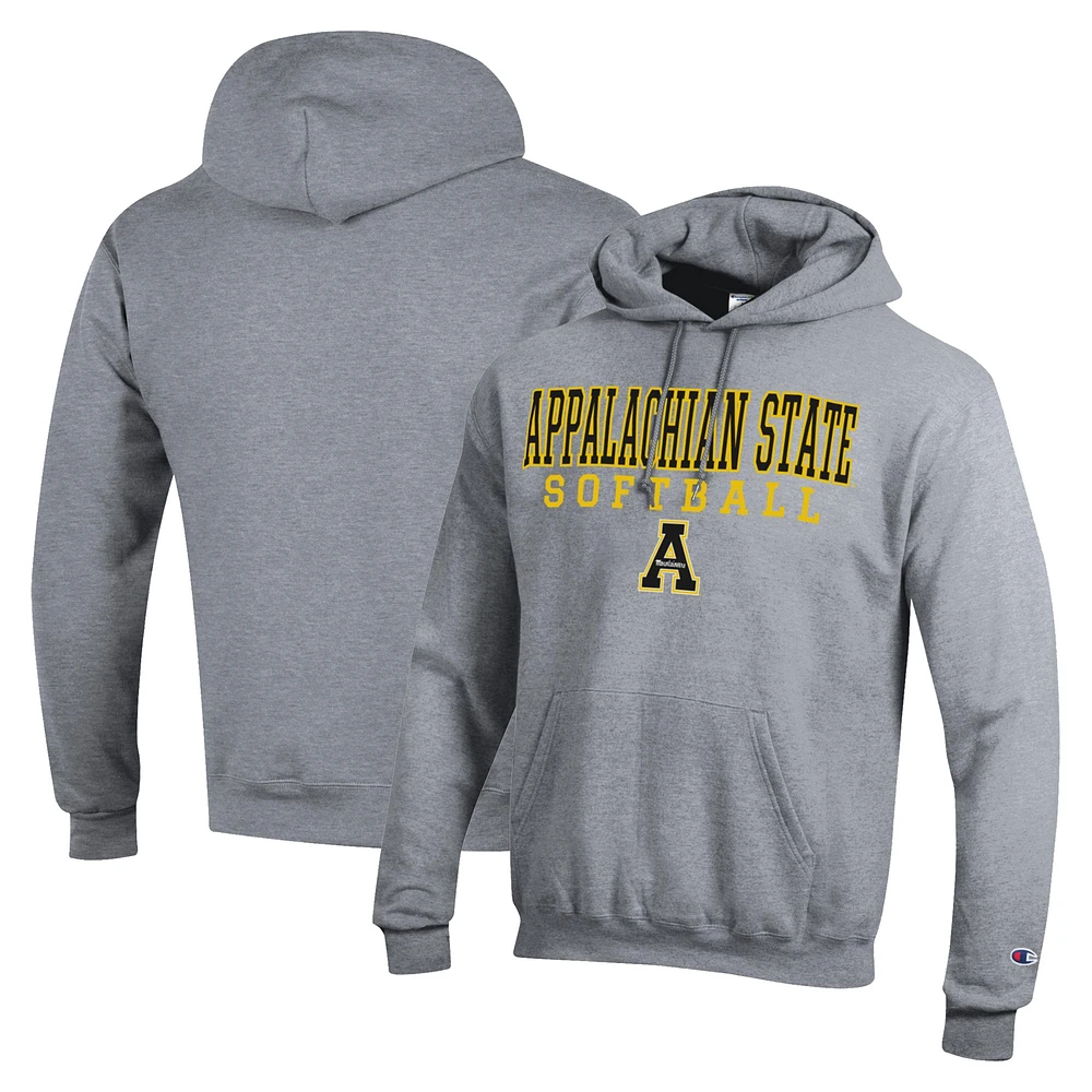 Men's Champion Gray Appalachian State Mountaineers Stack Logo Softball Powerblend Pullover Hoodie