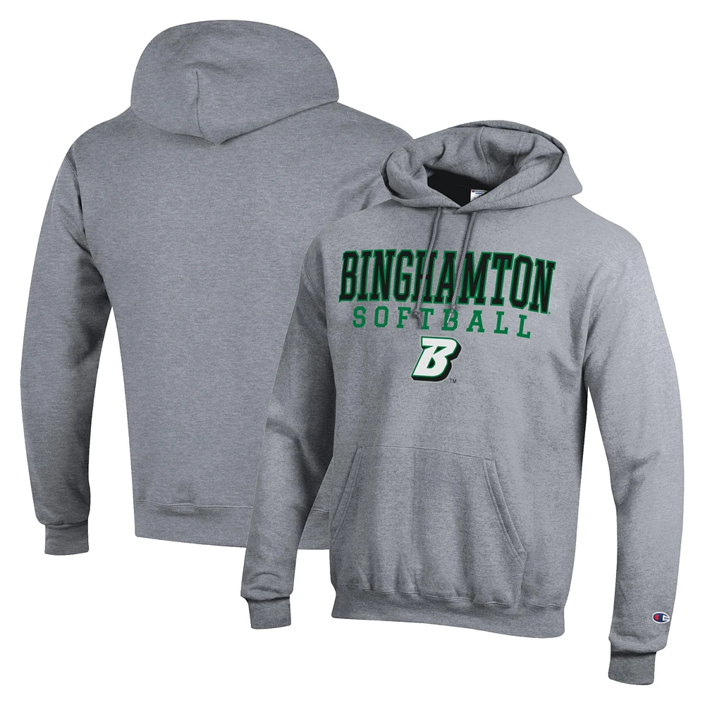 Men's Champion Gray Binghamton Bearcats Stack Logo Softball Powerblend Pullover Hoodie