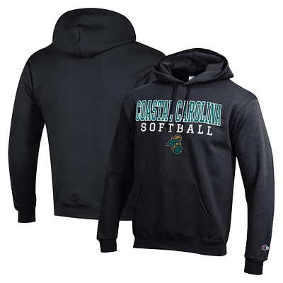 Men's Champion Coastal Carolina Chanticleers Stack Logo Softball Powerblend Pullover Hoodie