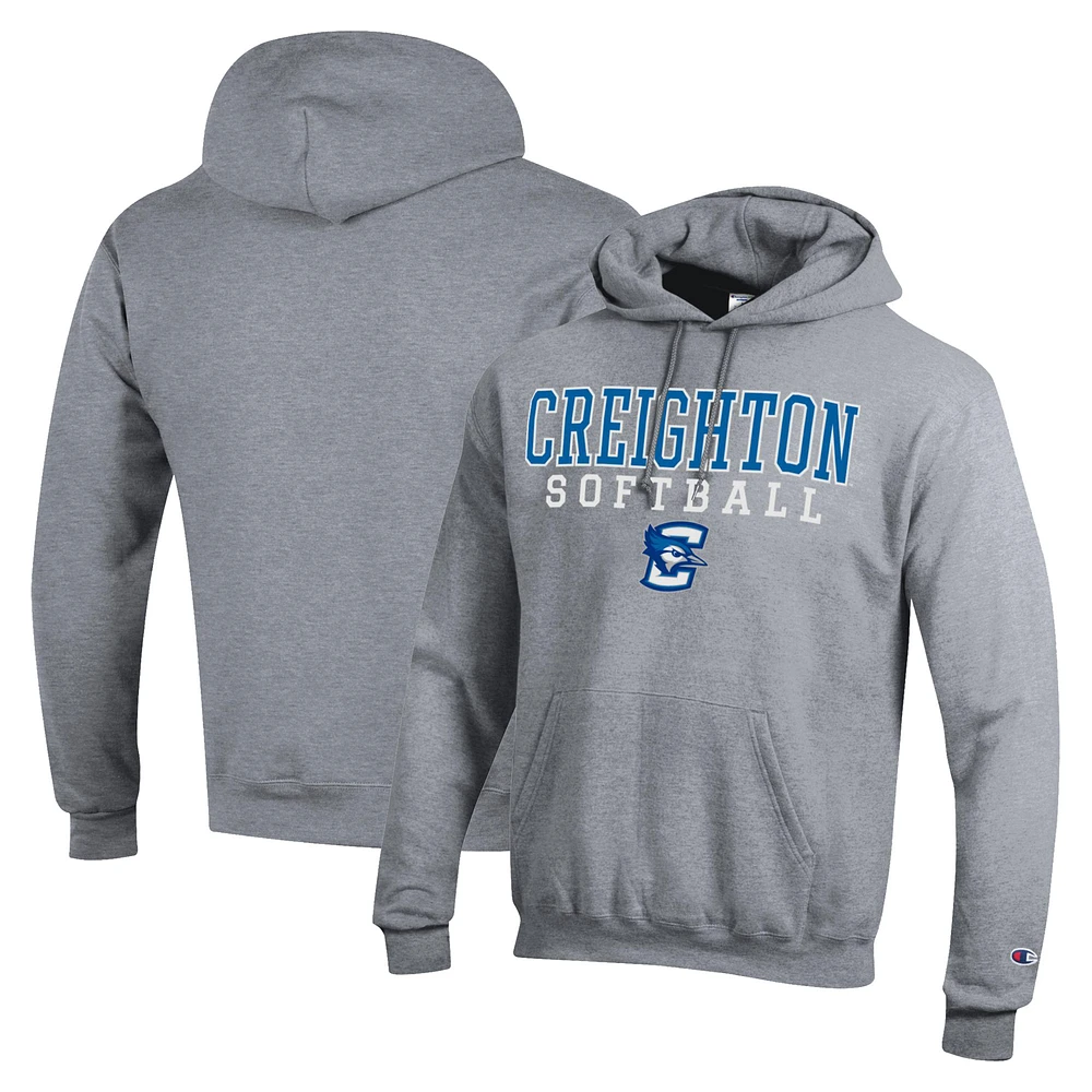 Men's Champion Gray Creighton Bluejays Stack Logo Softball Powerblend Pullover Hoodie