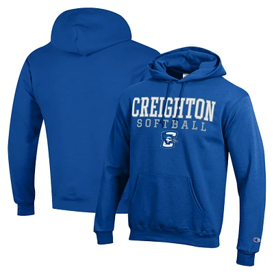 Men's Champion Royal Creighton Bluejays Stack Logo Softball Powerblend Pullover Hoodie