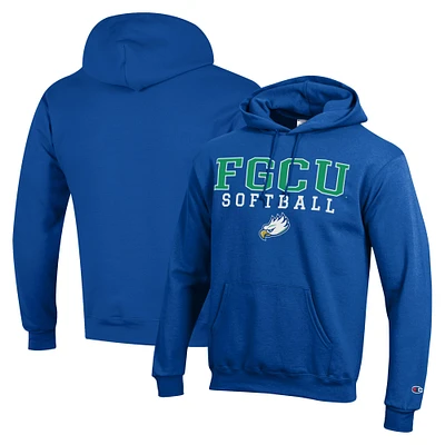 Men's Champion Royal Florida Gulf Coast Eagles Stack Logo Softball Powerblend Pullover Hoodie