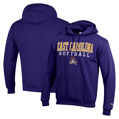 Men's Champion ECU Pirates Stack Logo Softball Powerblend Pullover Hoodie