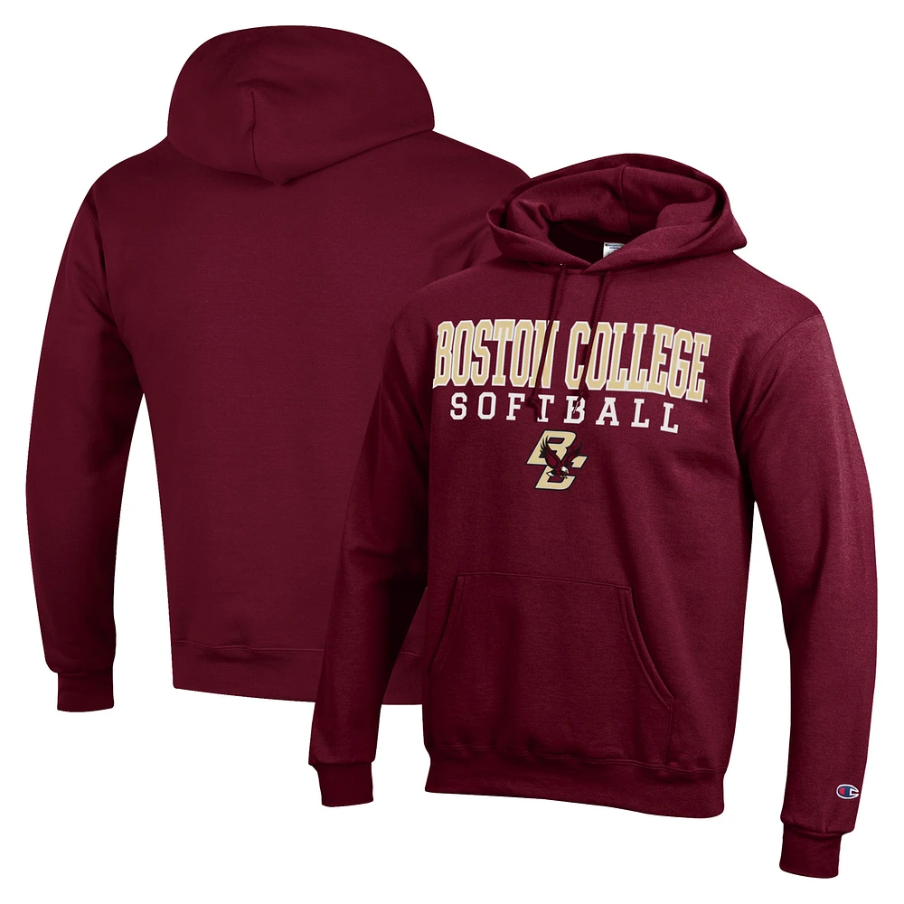 Men's Champion Maroon Boston College Eagles Stack Logo Softball Powerblend Pullover Hoodie