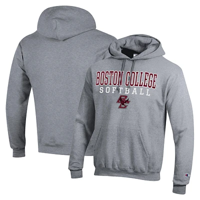 Men's Champion Gray Boston College Eagles Stack Logo Softball Powerblend Pullover Hoodie