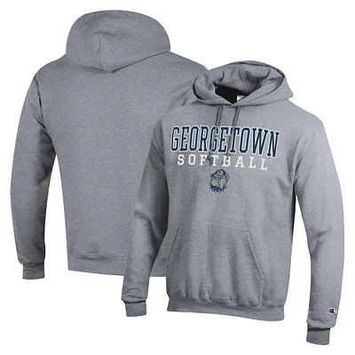 Men's Champion Gray Georgetown Hoyas Stack Logo Softball Powerblend Pullover Hoodie