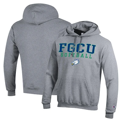 Men's Champion Gray Florida Gulf Coast Eagles Stack Logo Softball Powerblend Pullover Hoodie