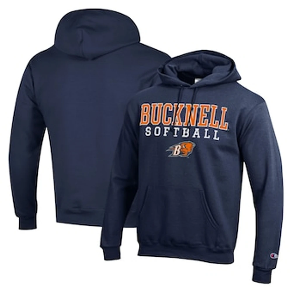 Men's Champion Navy Bucknell Bison Stack Logo Softball Powerblend Pullover Hoodie
