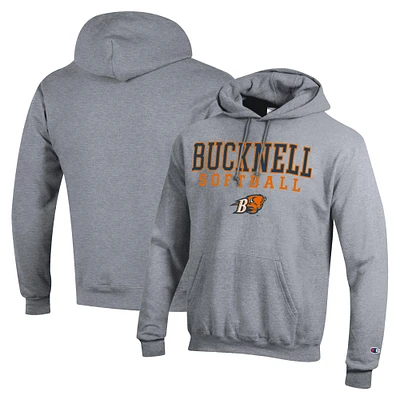 Men's Champion Gray Bucknell Bison Stack Logo Softball Powerblend Pullover Hoodie