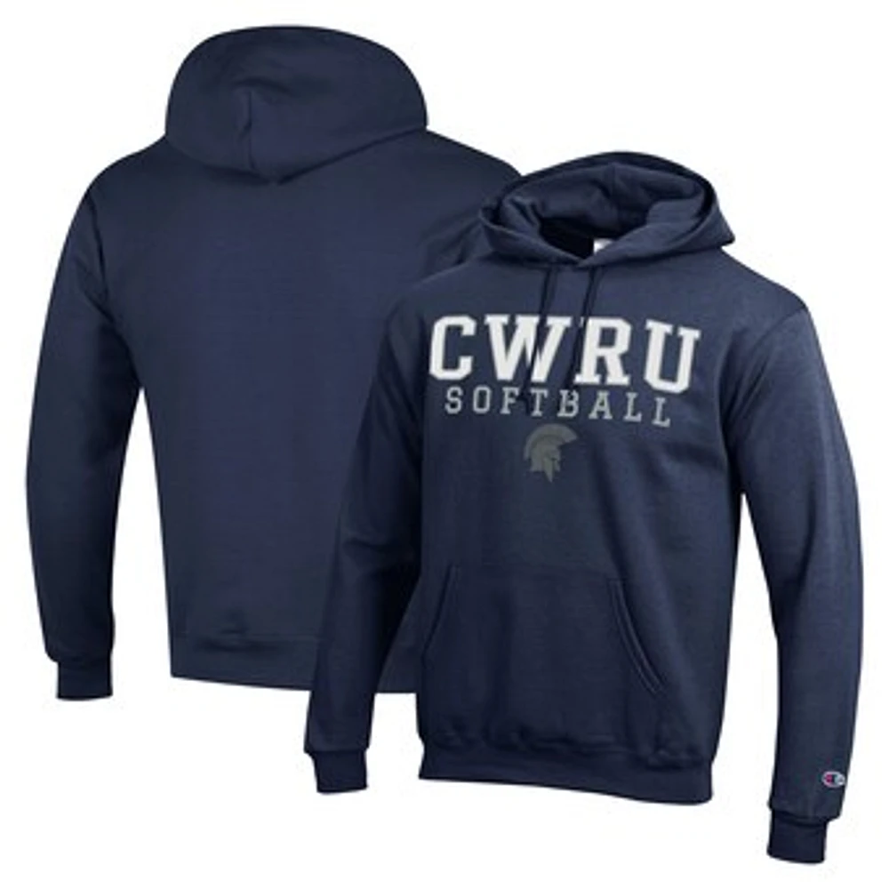 Men's Champion Navy Case Western Reserve Spartans Stack Logo Softball Powerblend Pullover Hoodie