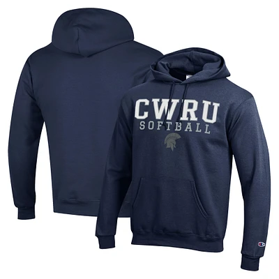 Men's Champion Navy Case Western Reserve Spartans Stack Logo Softball Powerblend Pullover Hoodie