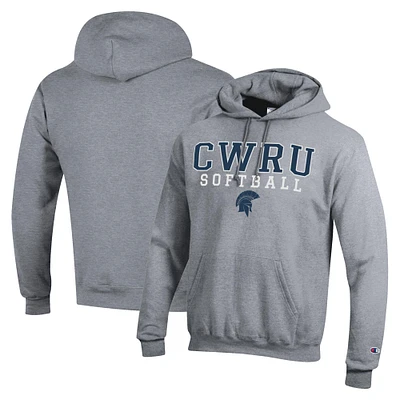 Men's Champion Gray Case Western Reserve Spartans Stack Logo Softball Powerblend Pullover Hoodie