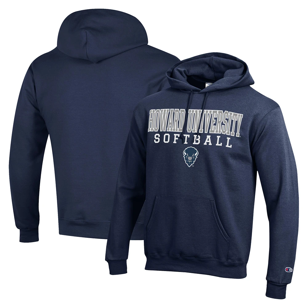 Men's Champion Navy Howard Bison Stack Logo Softball Powerblend Pullover Hoodie